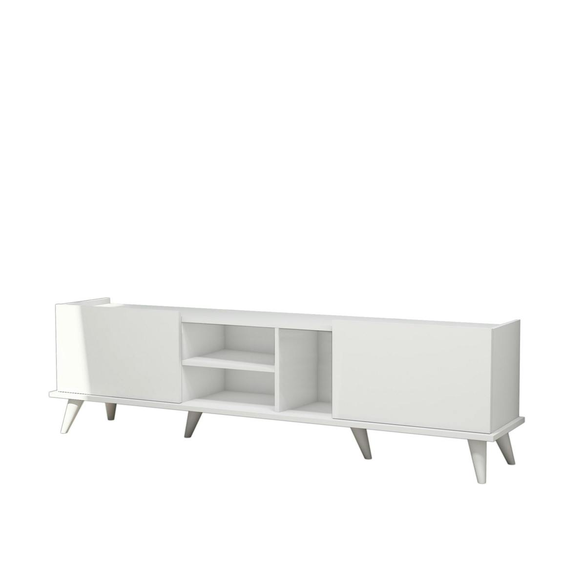 Meuble TV blanc avec rangement 2 portes 3 niches UMEA, PIER IMPORT