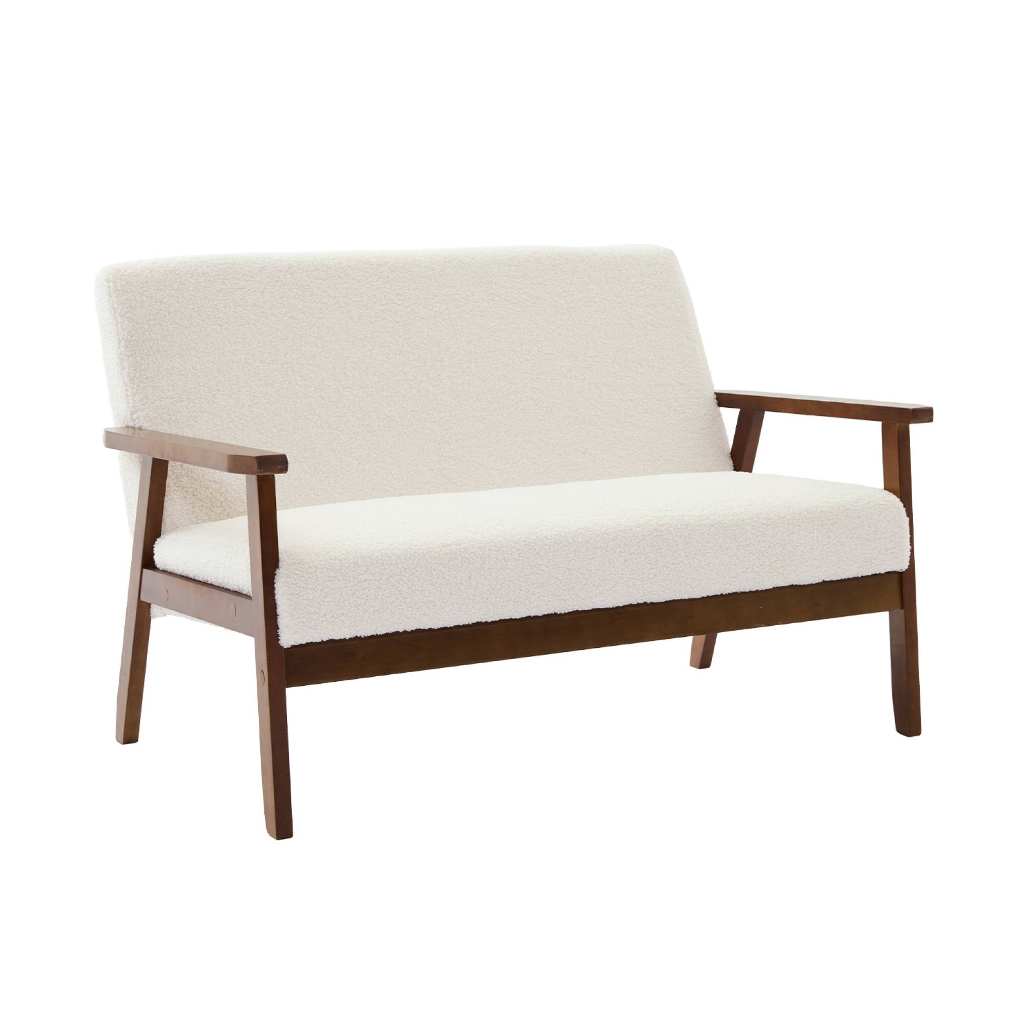 Canapé banquette 2 places bois d'hévéa teinté noyer clair et bouclette ISAK, SWEEEK