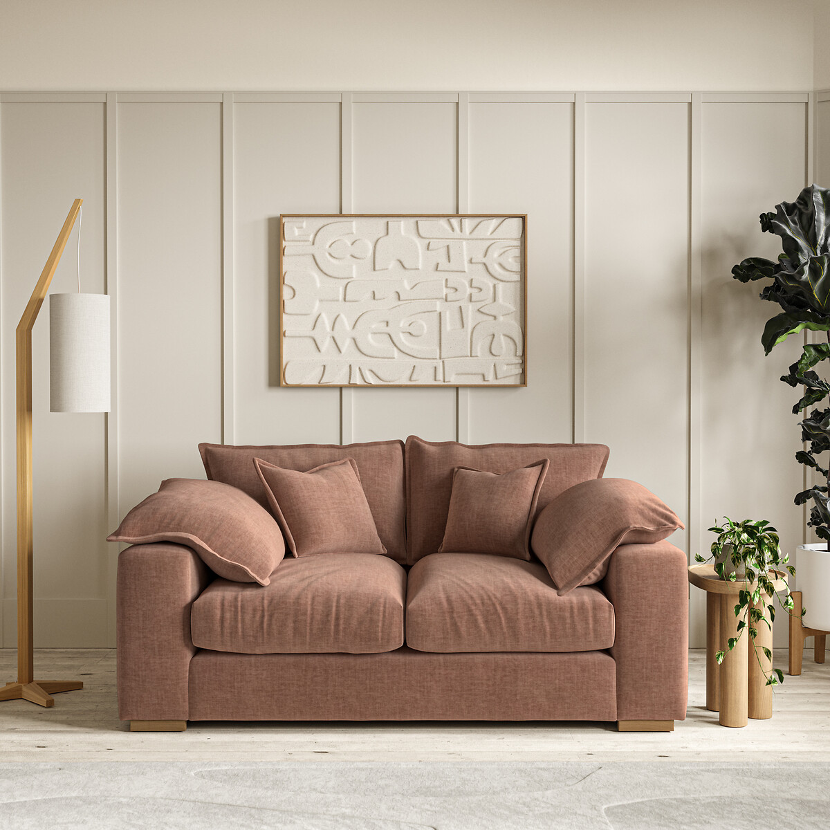 Camille Vintage Chenille 2 Seater Sofa with Oak Feet, ÉDITÉ