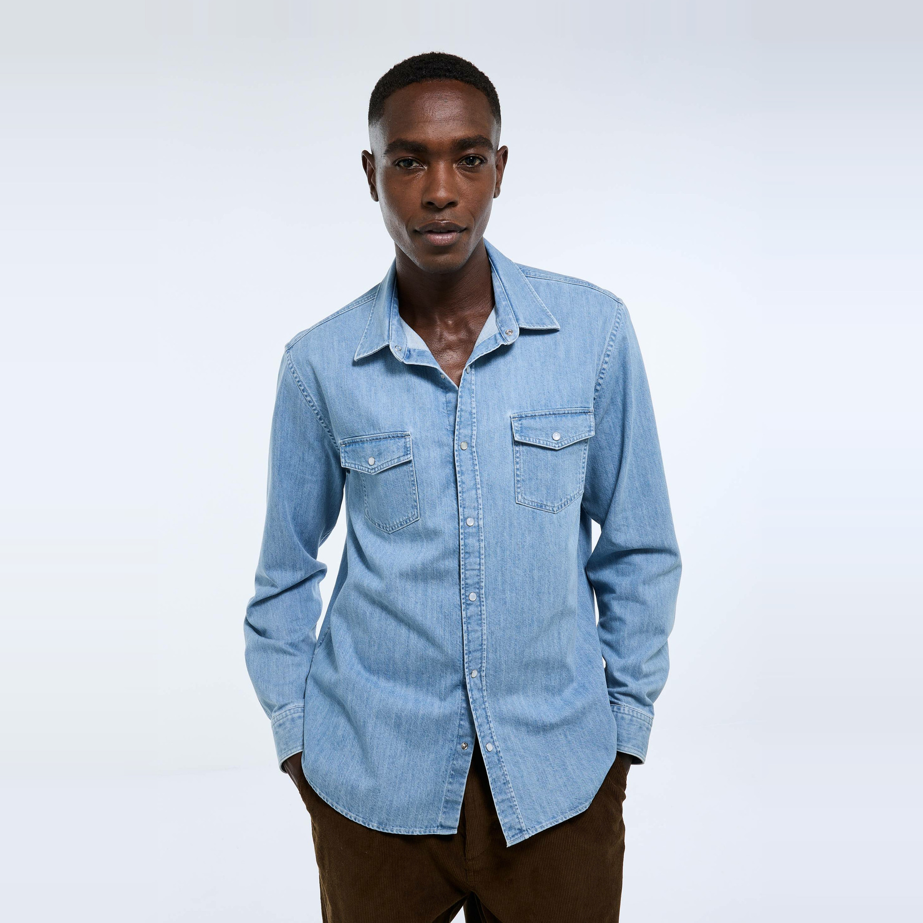 Chemise denim en coton, MONOPRIX