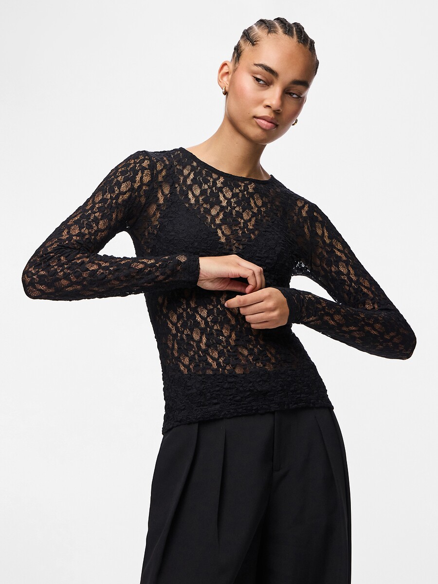 T-shirt manches longues en dentelle, PIECES