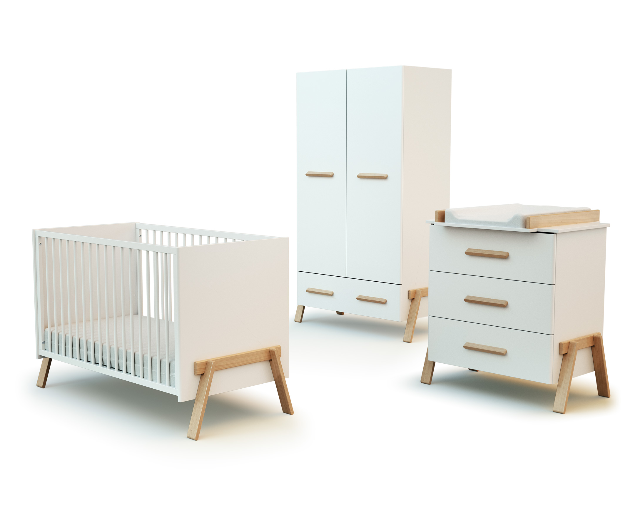 Chambre bébé lit, commode à langer et armoire CANAILLE en bois, AT4
