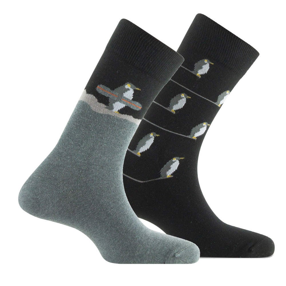 Lot de 2 mi-chaussettes fantaisie Pingouin sur la banquise et all over en Coton, KINDY