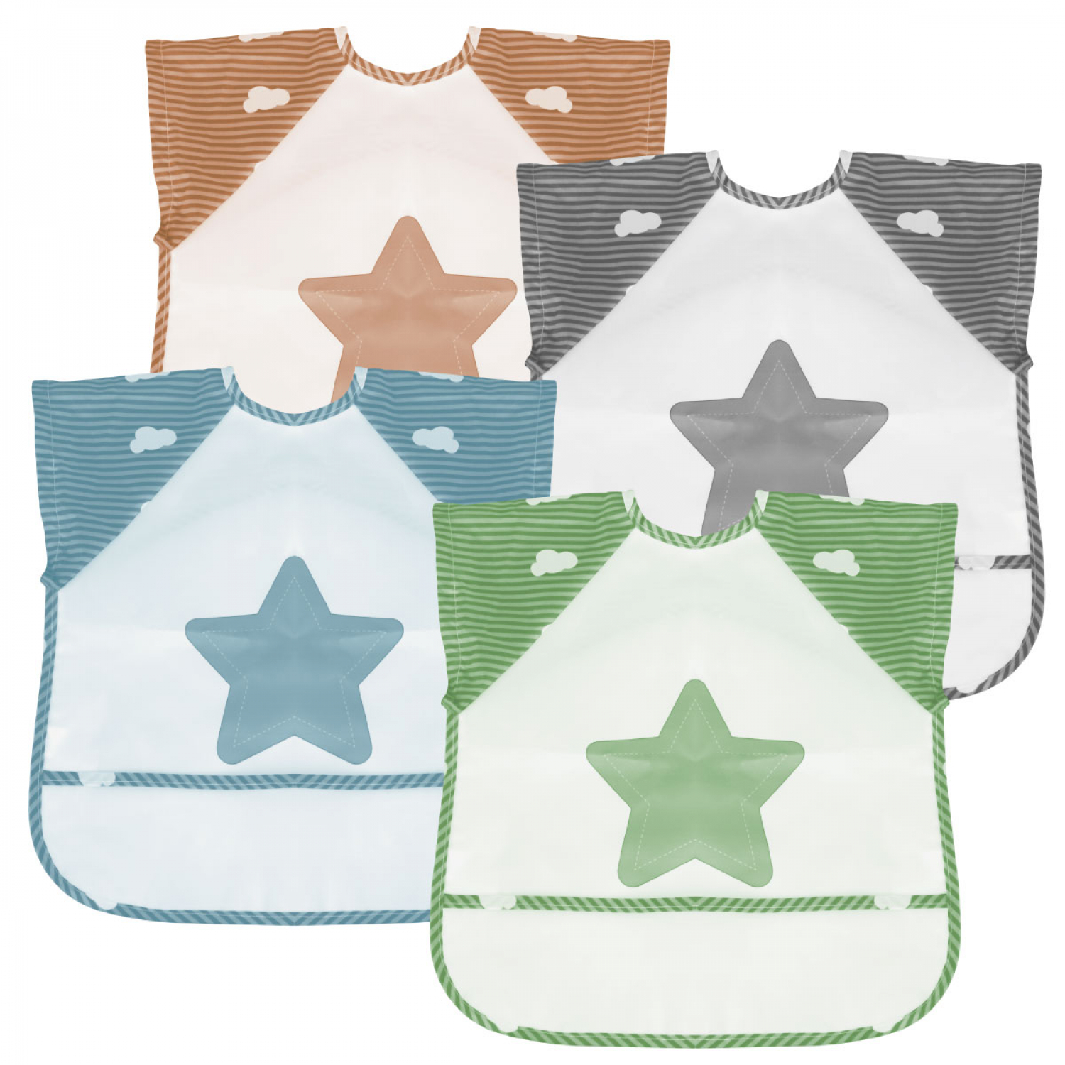 Lot de 4 bavoirs manches courtes, MONSIEUR BEBE