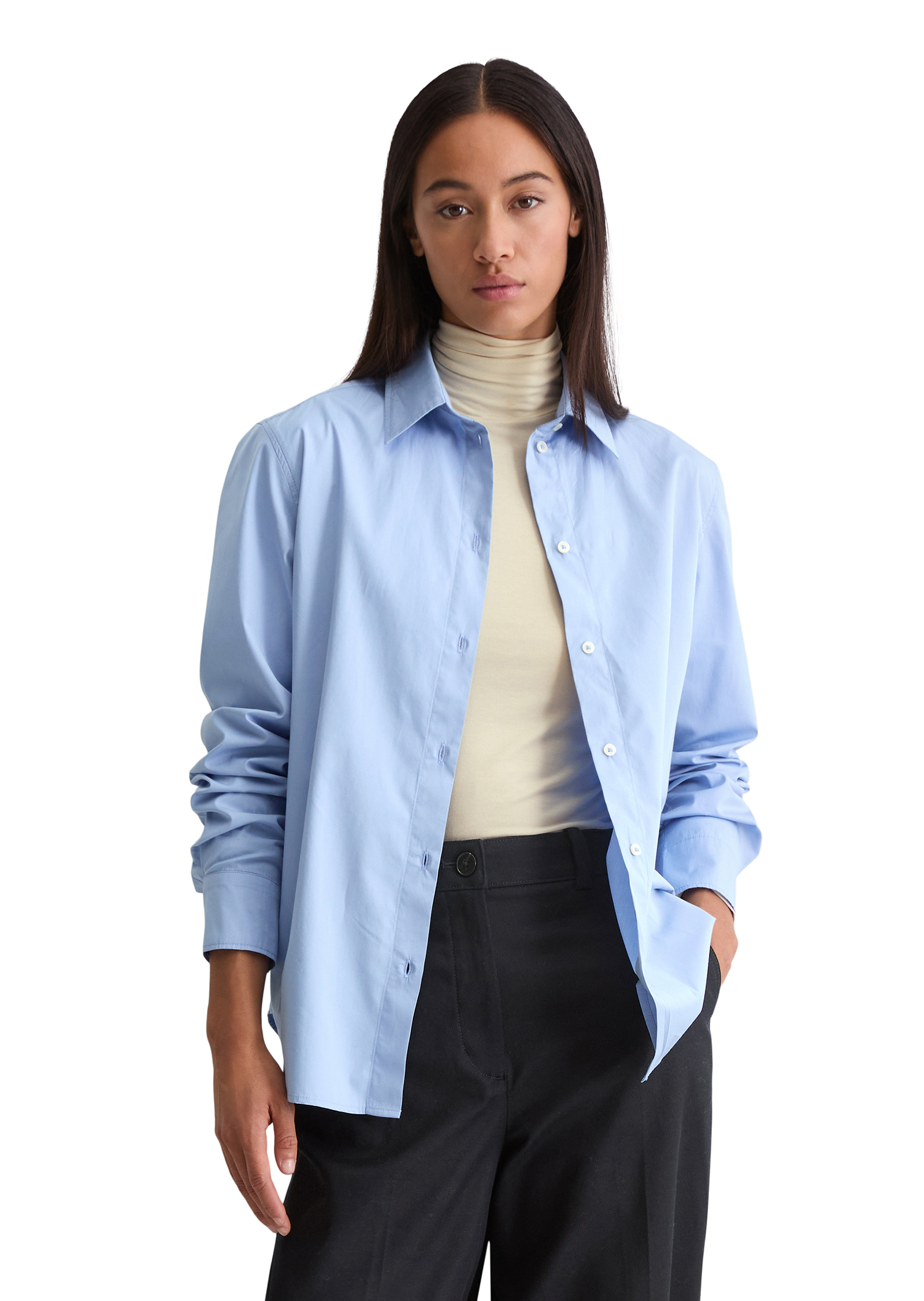 Blouse à manches longues regular en popeline de coton premium, MARC O'POLO