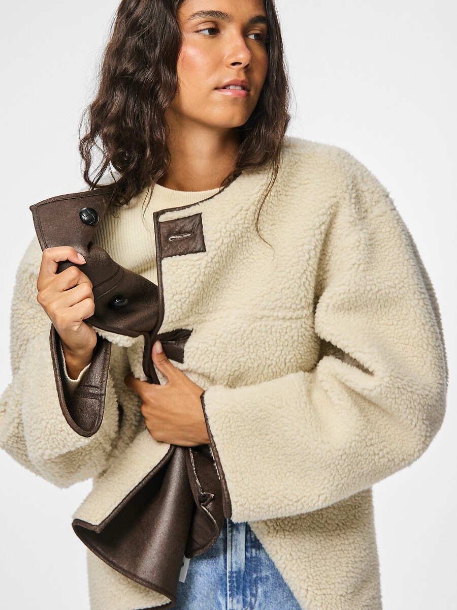 Sherpa reversible coat, ecru , Pieces | La Redoute