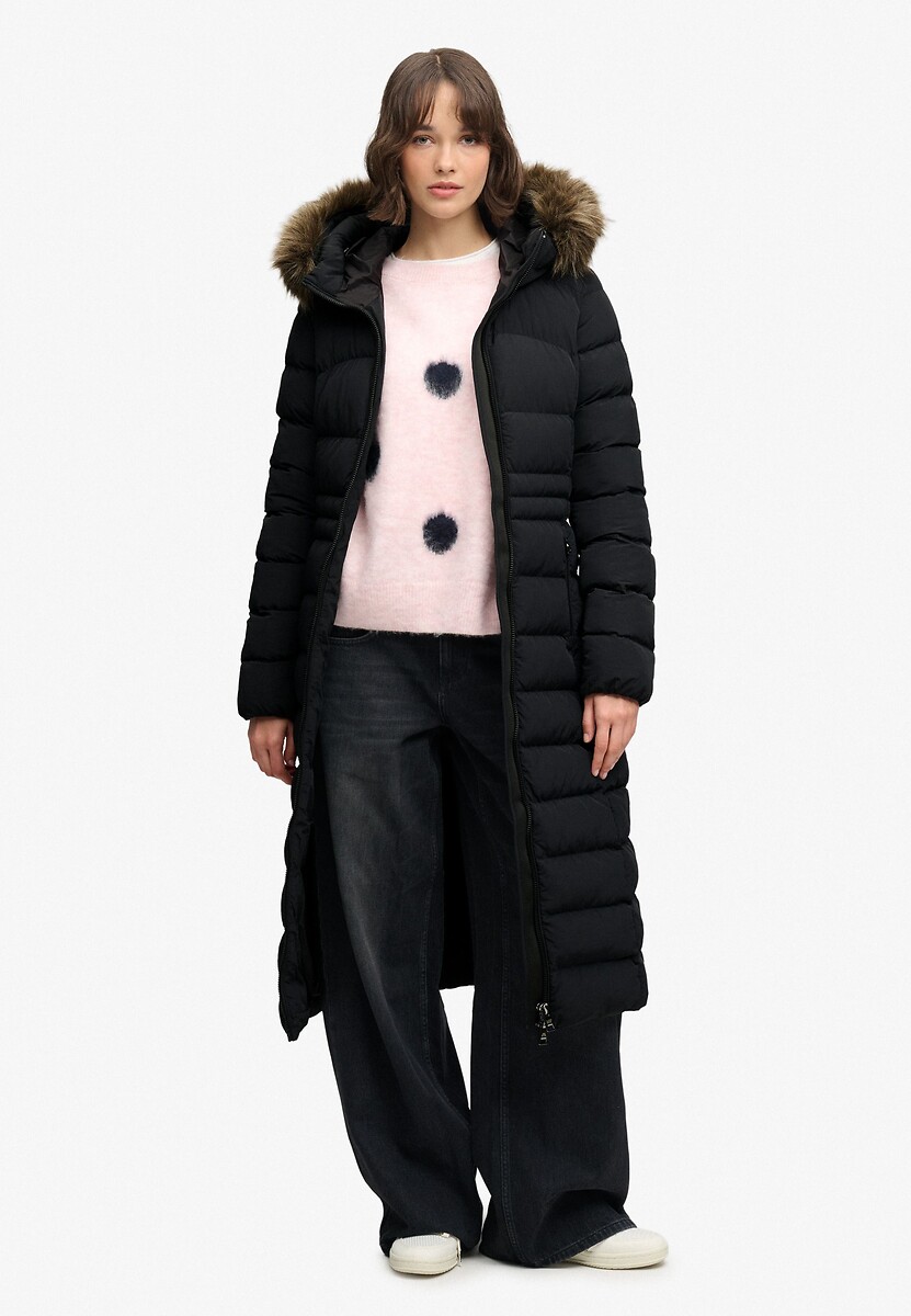 Fuji Long Jacket with Faux Fur Hood, SUPERDRY