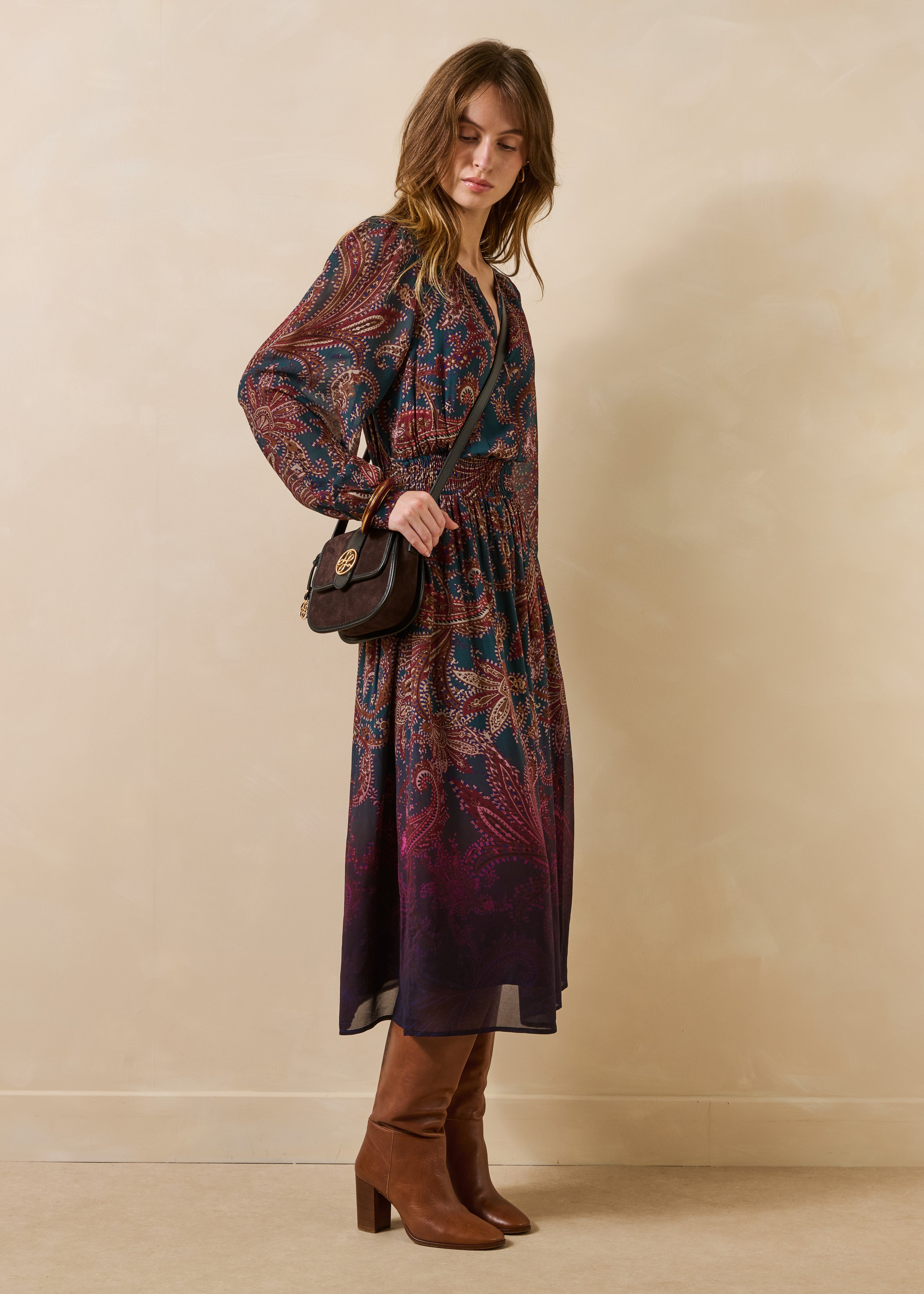 Robe longue à imprimé manches longues, LA FEE MARABOUTEE