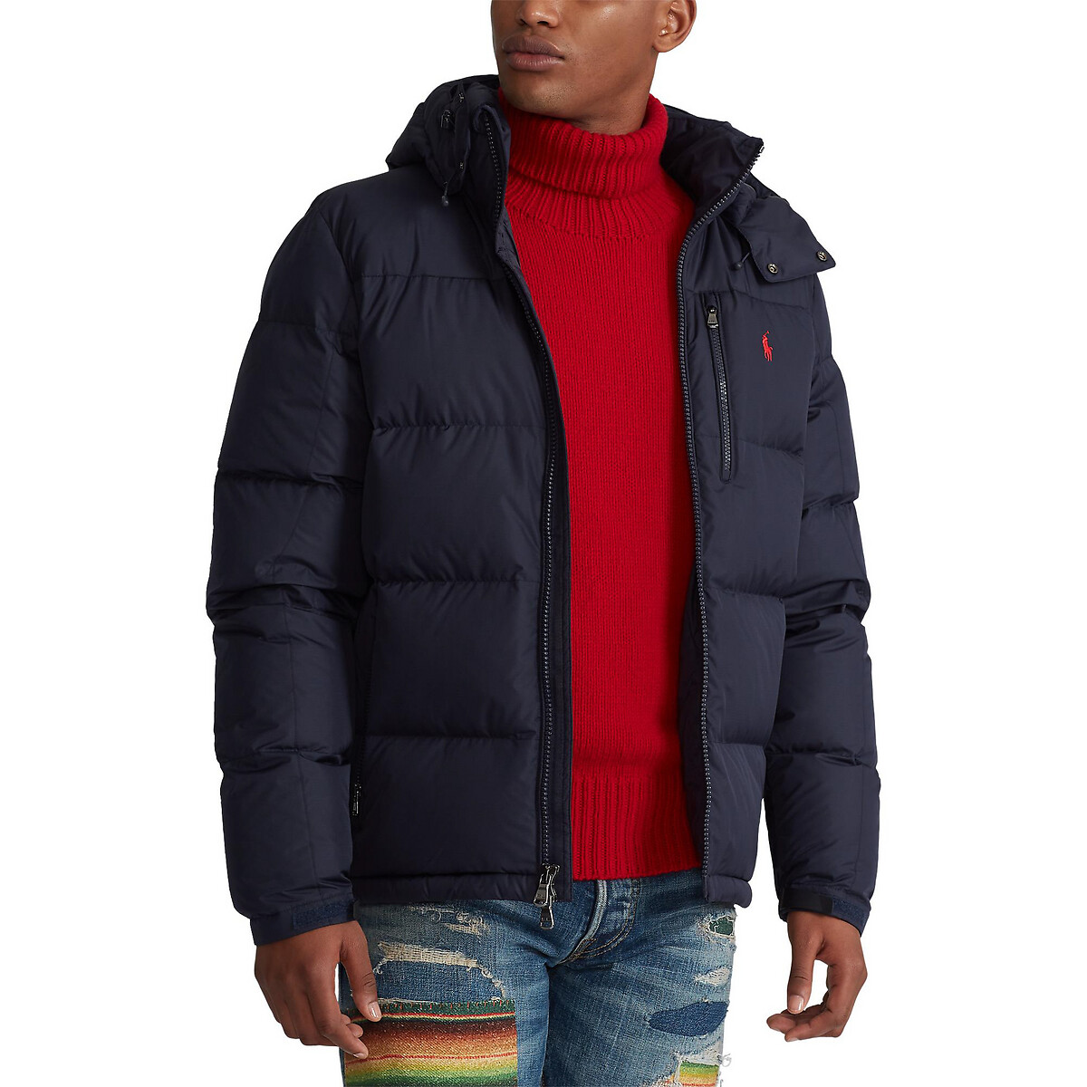 El cap padded puffer jacket with removable hood, navy blue, Polo Ralph ...