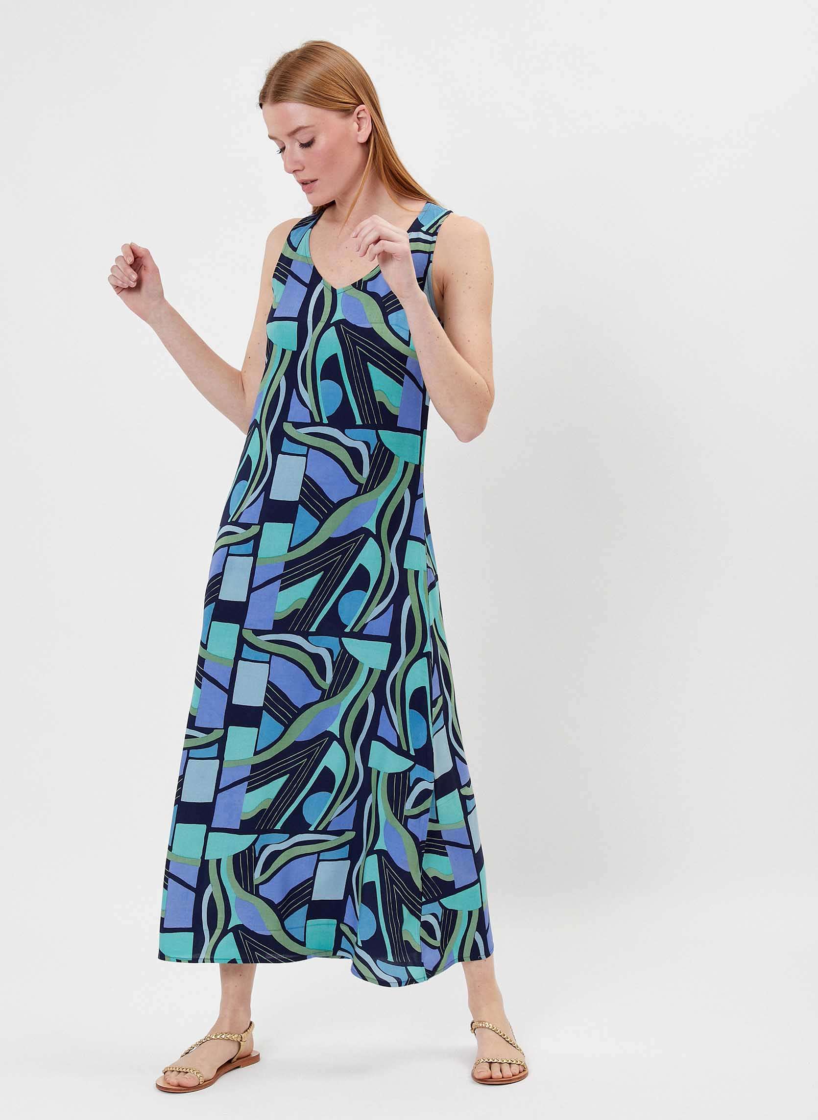 Robe longue imprimée dos lacet Ecovero ANITA, PRINCESSE NOMADE