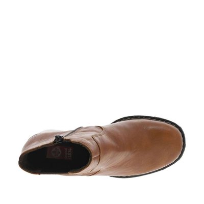 Boots en cuir lisse brun à talon bottier décroché haut et à zip noir RIEKER