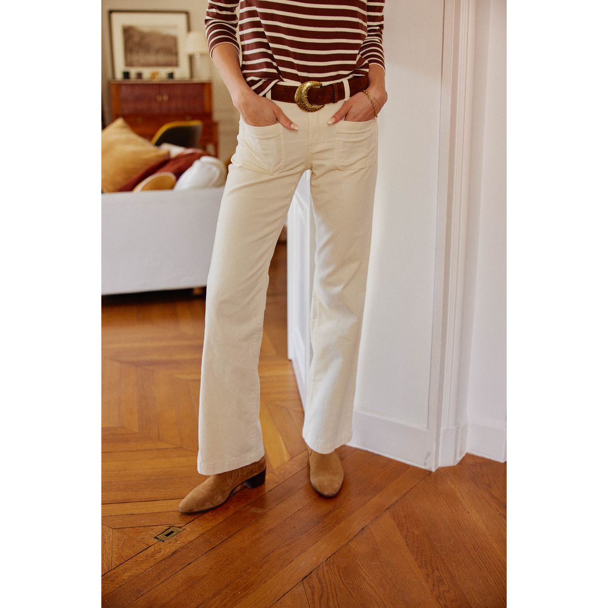 Pantalon velours femme ecru sales