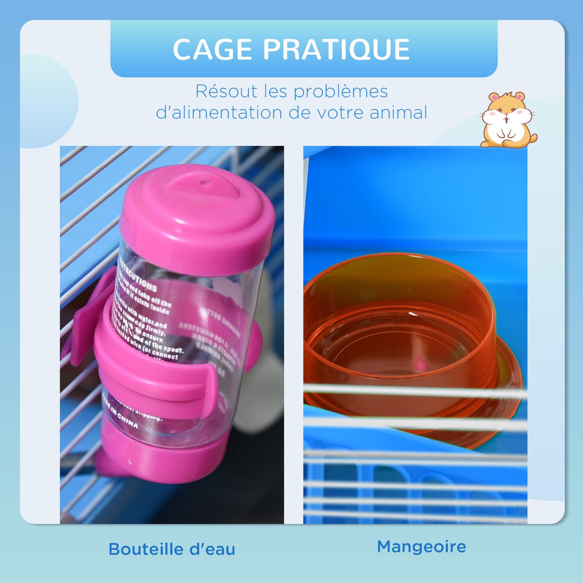 Cage à Hamster Rongeur 2 Niveaux Avec Accessoires Métal Blanc Pp Bleu -  Rongeur BUT