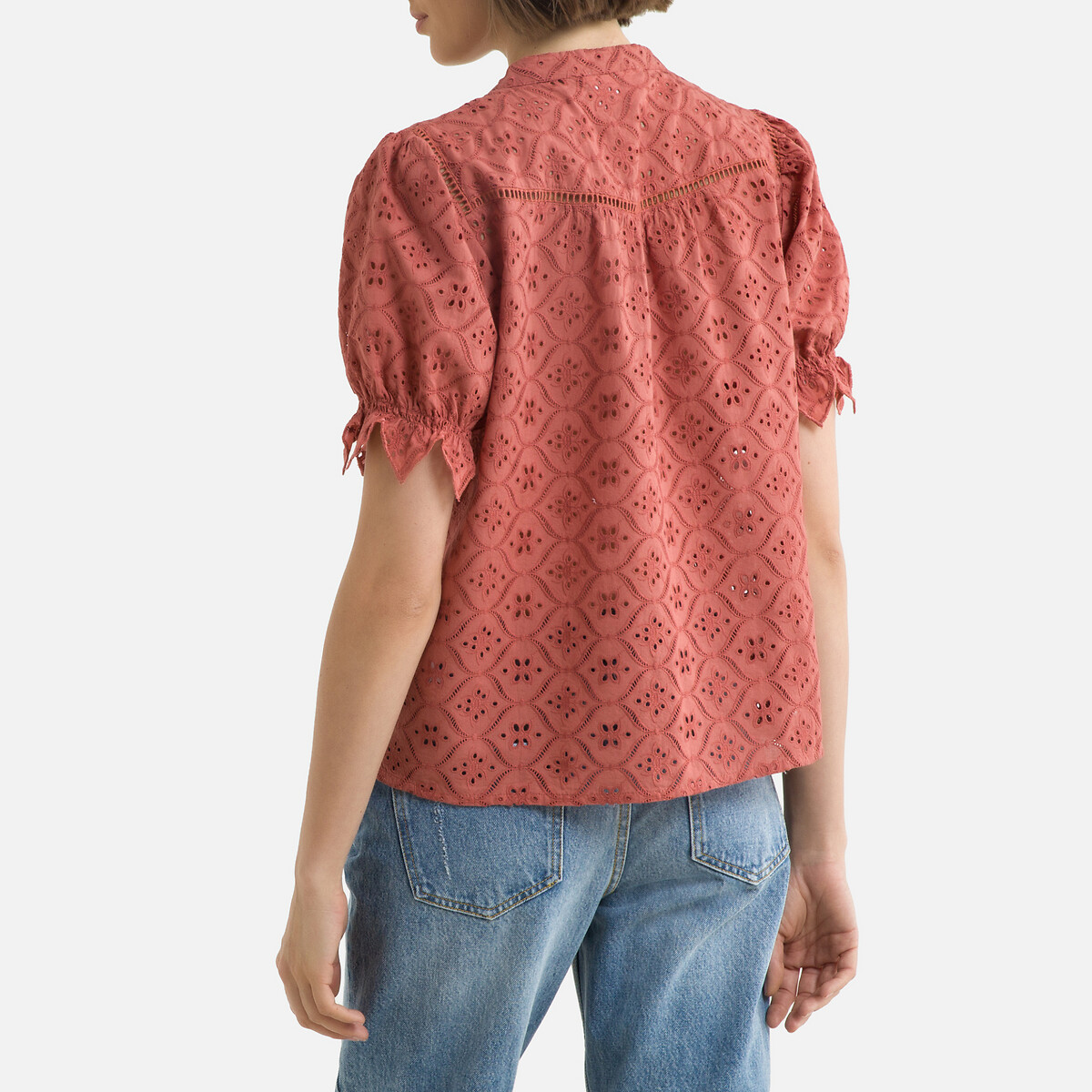 Birk Broderie Anglaise Blouse with Short Sleeves in Cotton