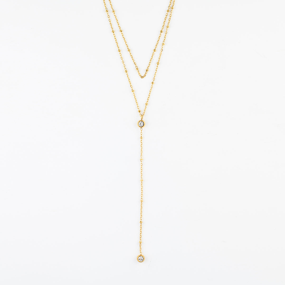 Collier chaîne Y avec strass - acier inoxydable, BALABOOSTE