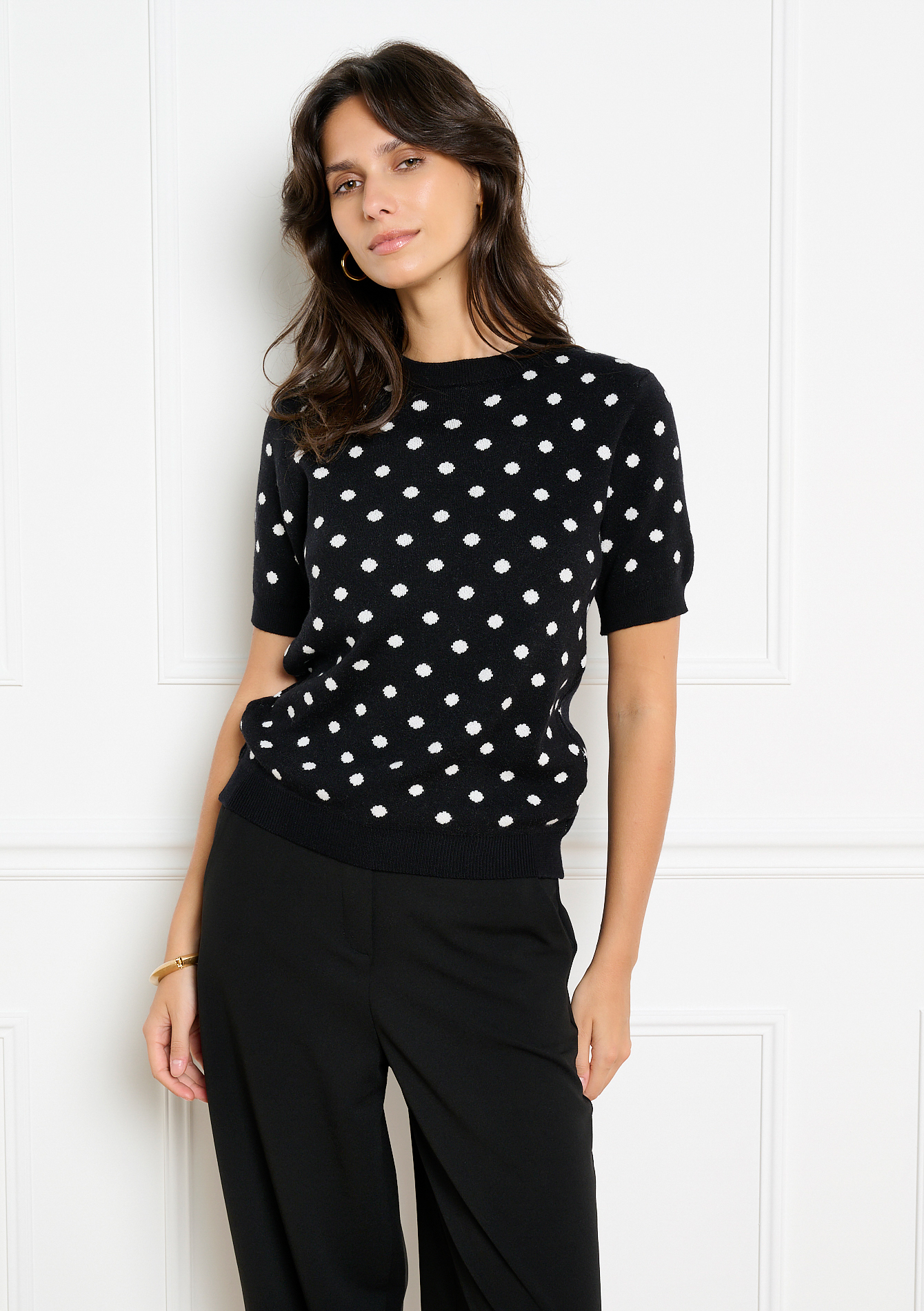 Pull jacquard manches courtes à pois, LOLALIZA
