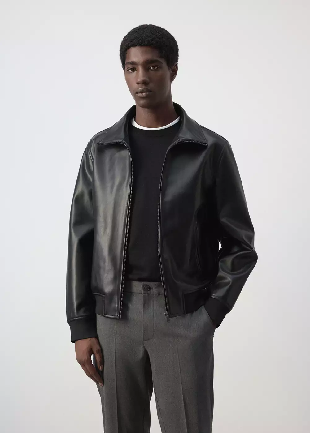 Blouson simili-cuir fermeture Éclair, MANGO MAN