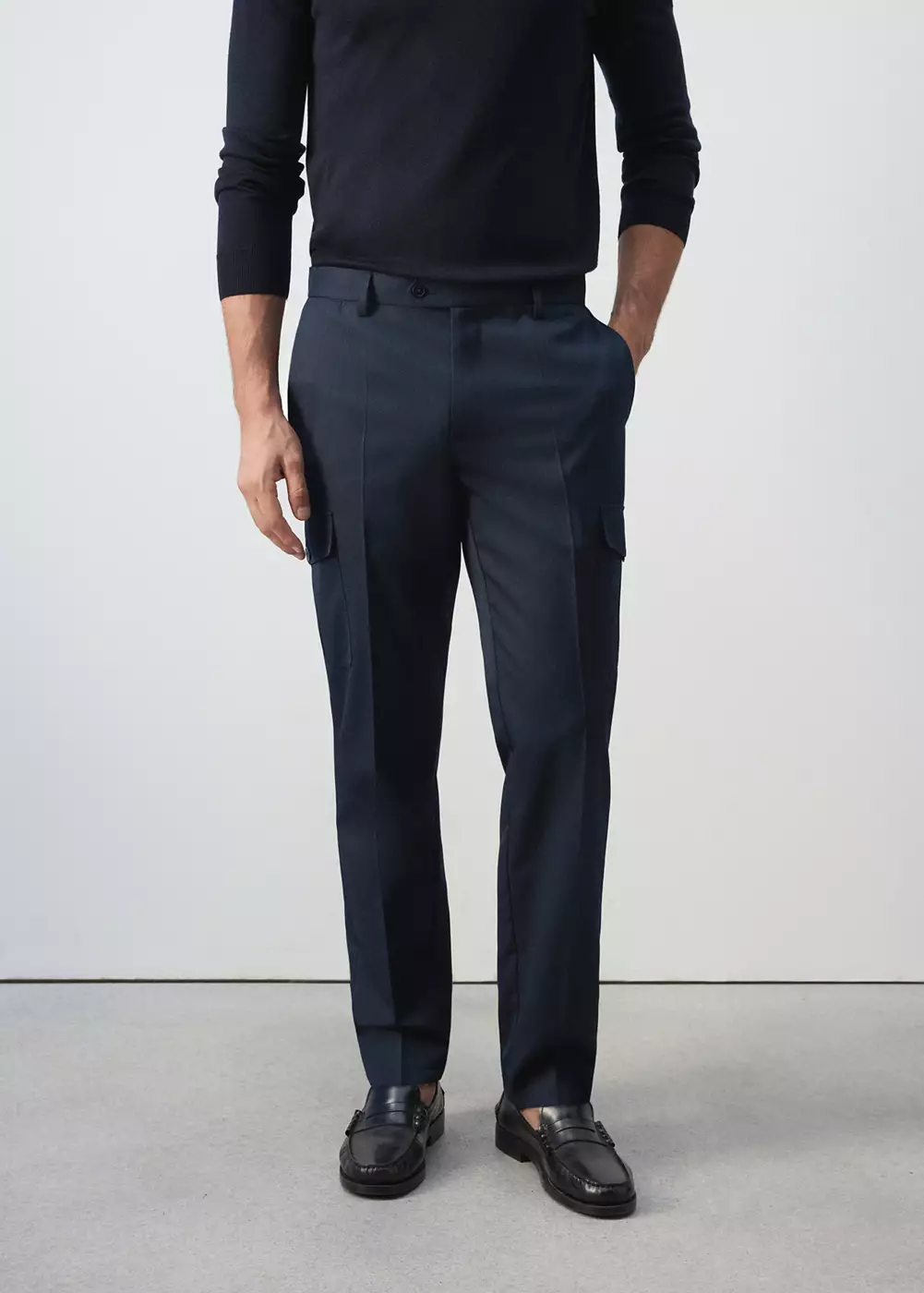 Pantalon cargo regular fit en laine mélangée, MANGO MAN