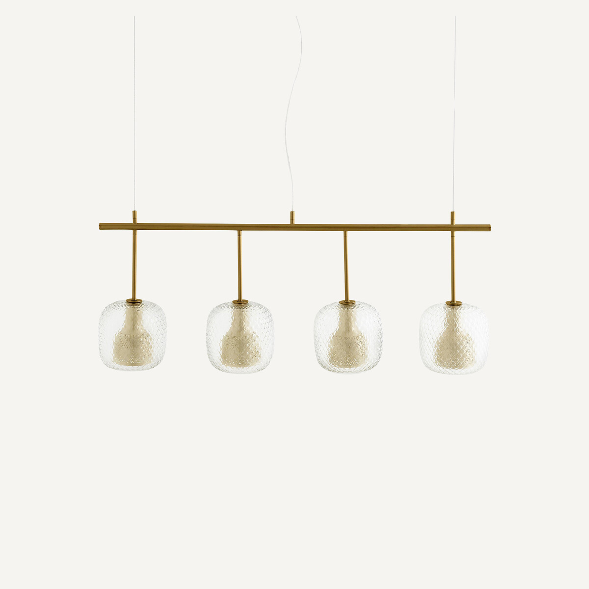 Suspension ligne 4 globes, laiton et verre ciselé, MISTINGUETT, EMMANUEL GALLINA X AM.PM