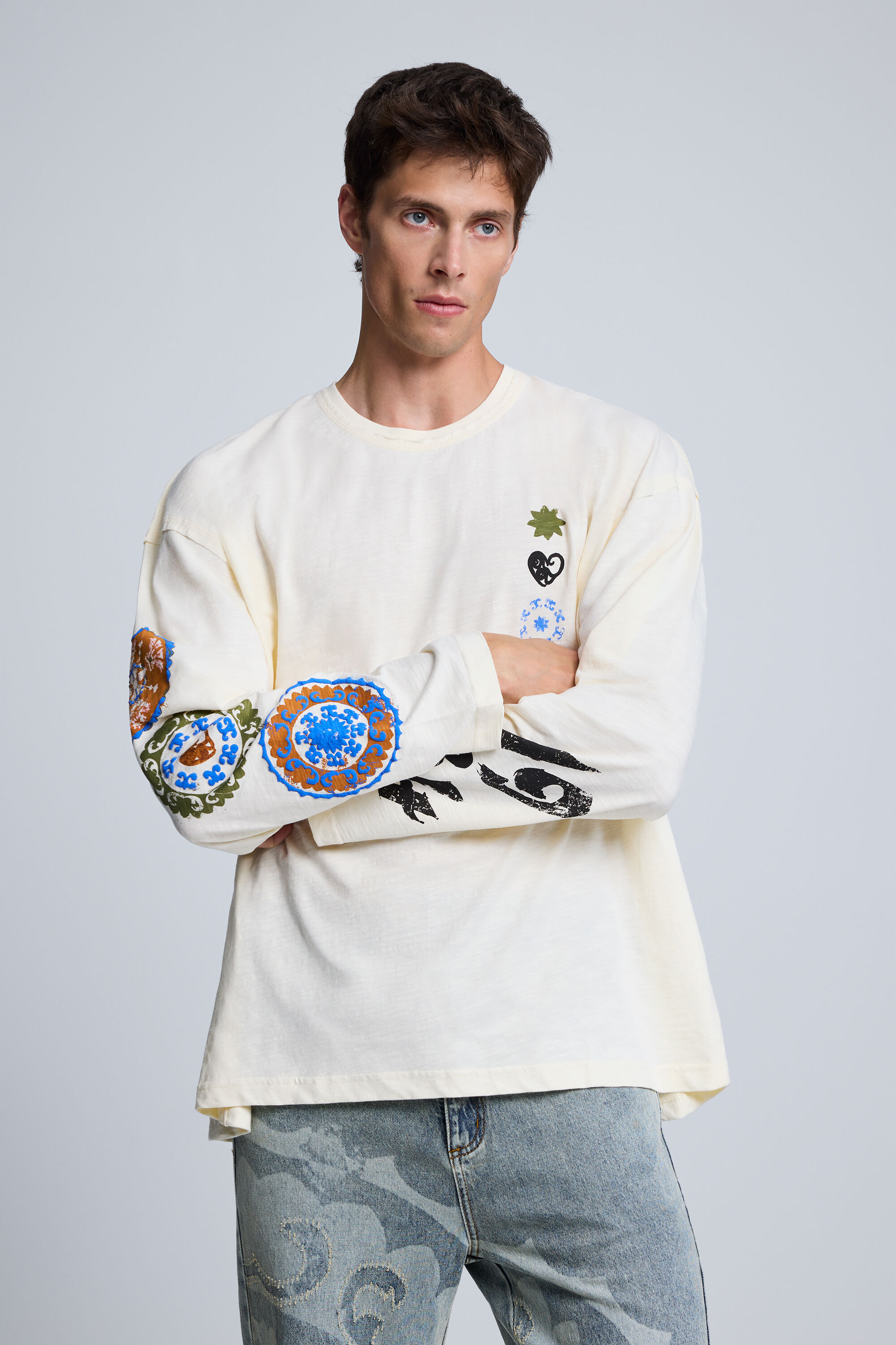 T-shirt à manches longues imprimé, DESIGUAL