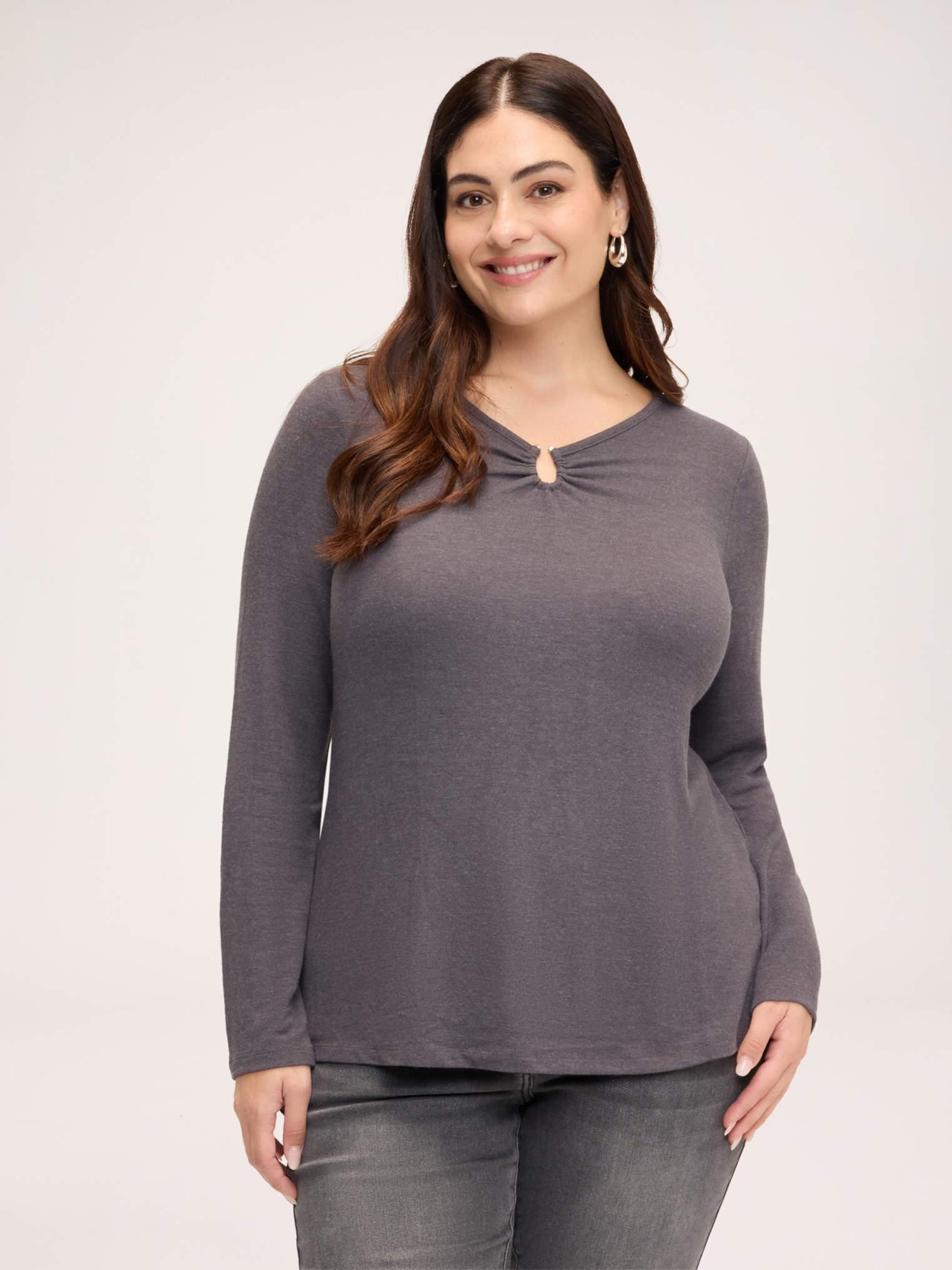 T-shirt col V avec applications bijoux, FIORELLA RUBINO