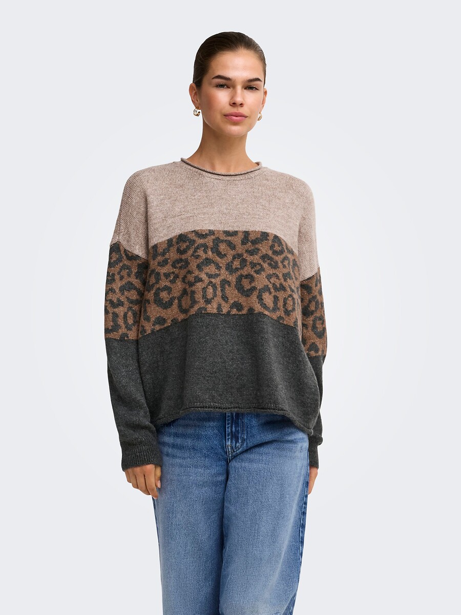 Trui met ronde hals en luipaardprint, ONLY