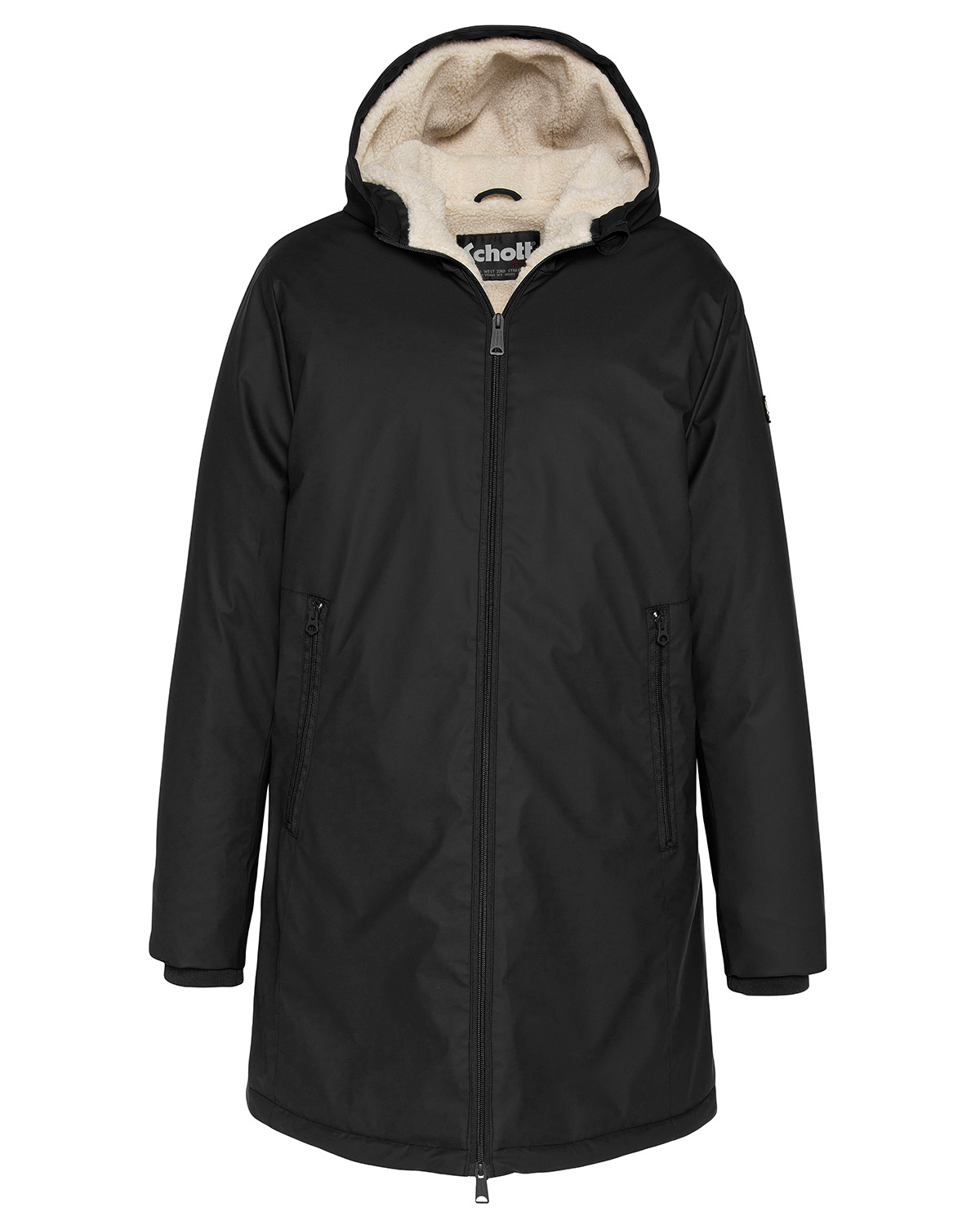 Coupe-vent long à capuche doublé sherpa, SCHOTT