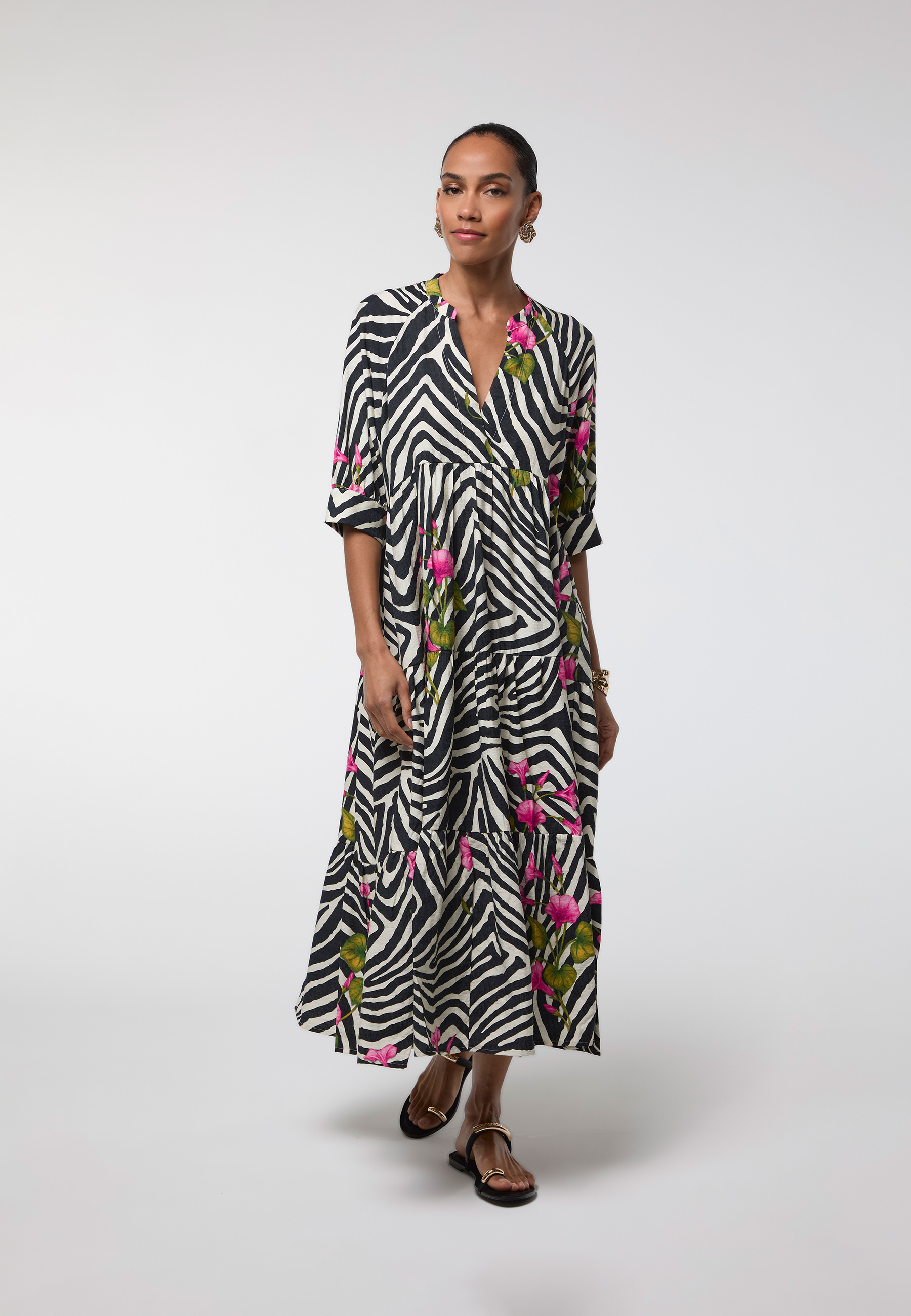 Robe longue fluide floral imprimé zèbre, LOLA CASADEMUNT