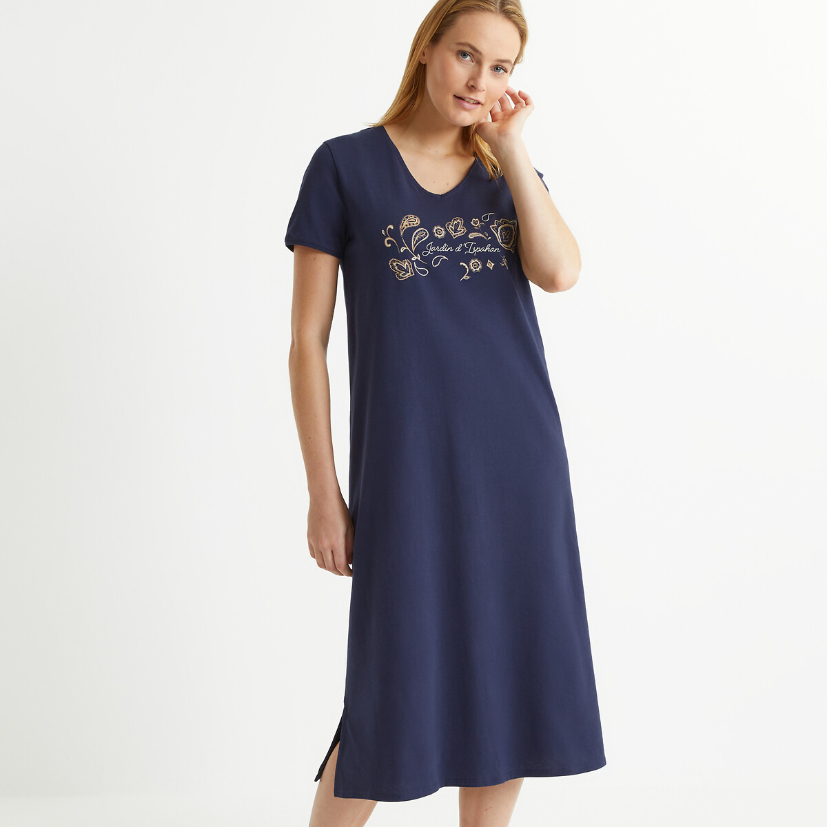 Image of Cotton Jersey Nightdress with Short Sleeves
