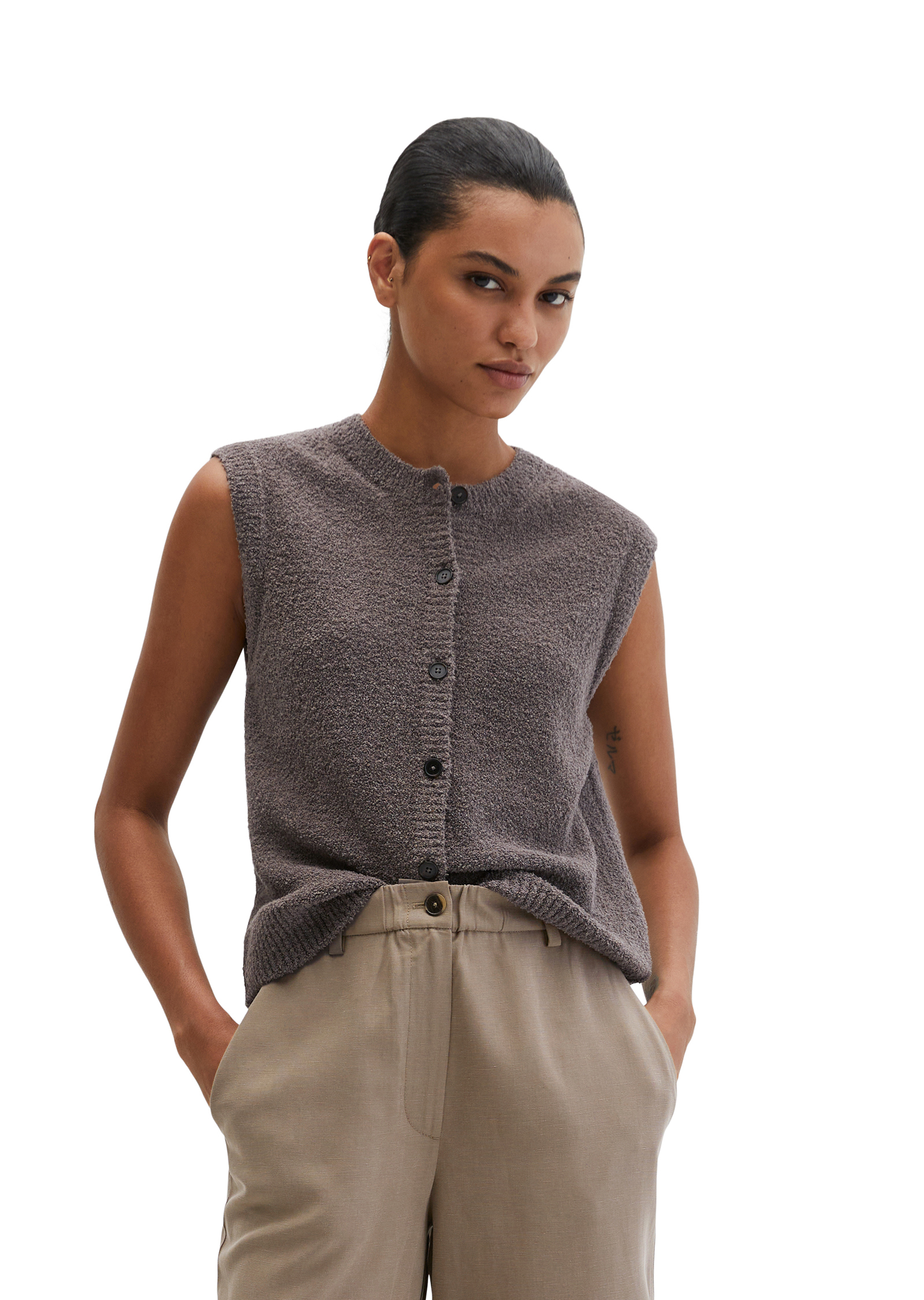 Gilet tricoté sans manches regular en fil bouclé, MARC O'POLO