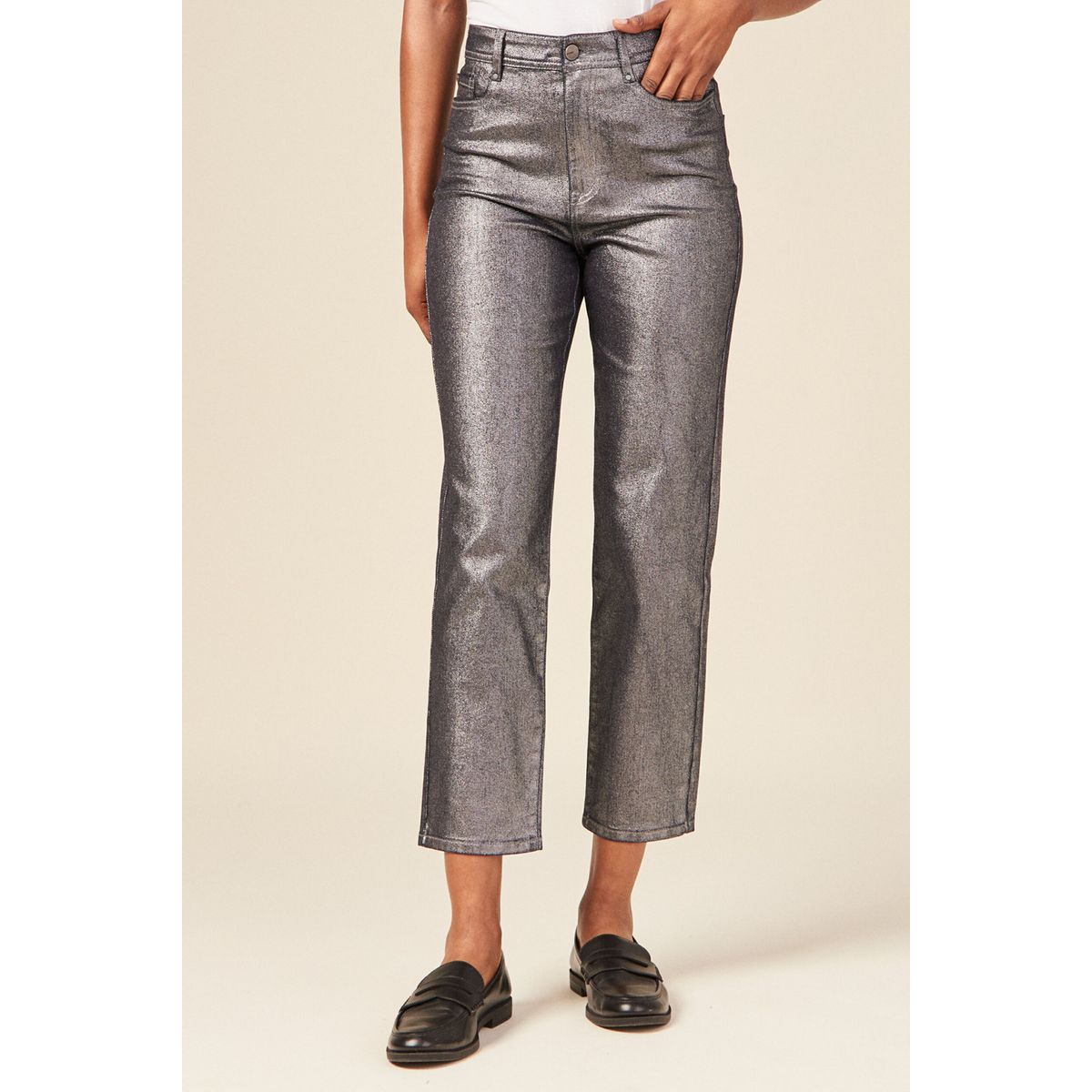 Pantalon gris 2024 argenté femme