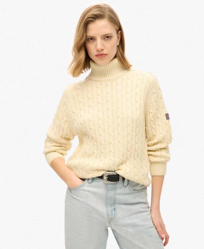 Pull à col roulé en maille torsadée décontracté, SUPERDRY