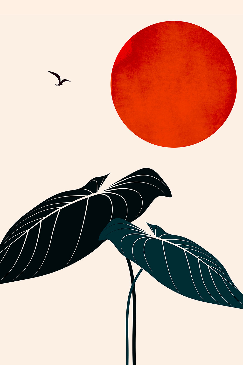 Tableau fleurs Monstera au soleil rouge, HEXOA