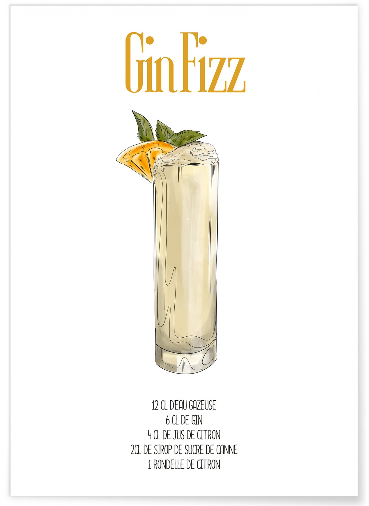 Affiche Cocktail Gin Fizz, L'AFFICHERIE
