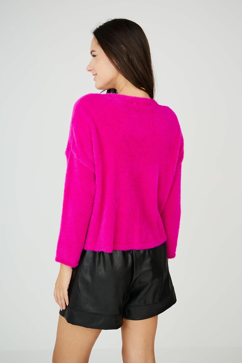 Chunky knit jumper sweater with crew neck fuchsia pink See U Soon La Redoute