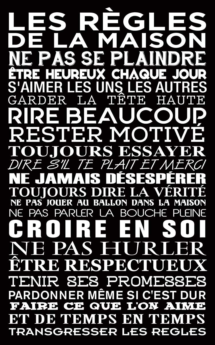 Les règles de la maison 1, Tableau Deco, Tableau cuisine, fabrication française , 50x80 cm, HEXOA