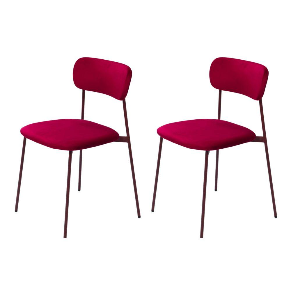 Chaise de salle à manger en velours framboise et métal Elma (lot de 2), AMADEUS
