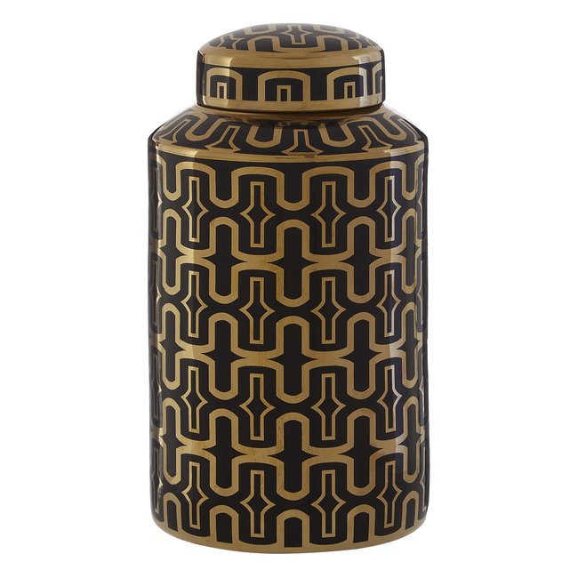 37cm Black & Gold Geo Ceramic Jar, black, SO'HOME
