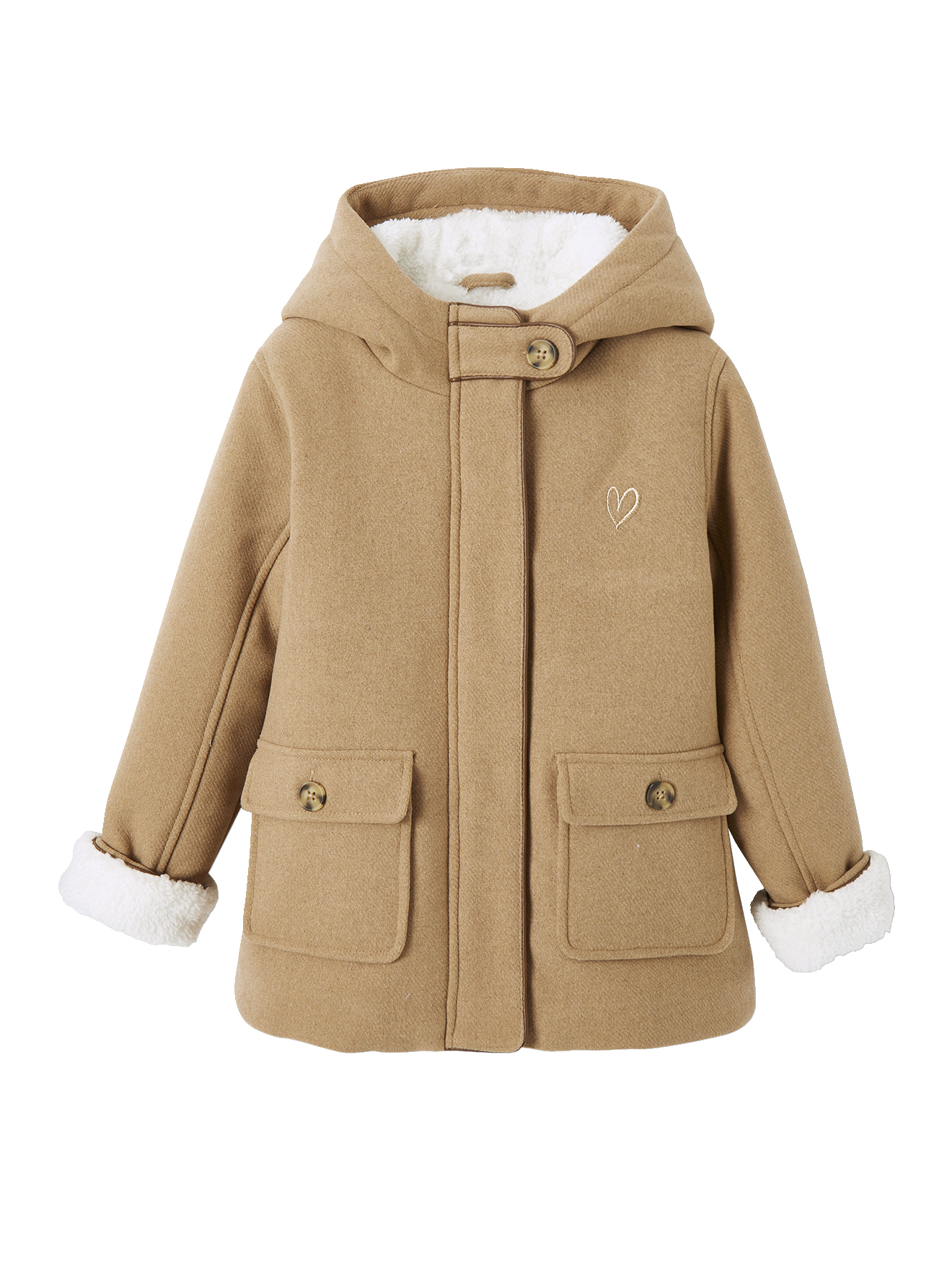 Manteau à capuche en drap de laine doublé sherpa, VERTBAUDET