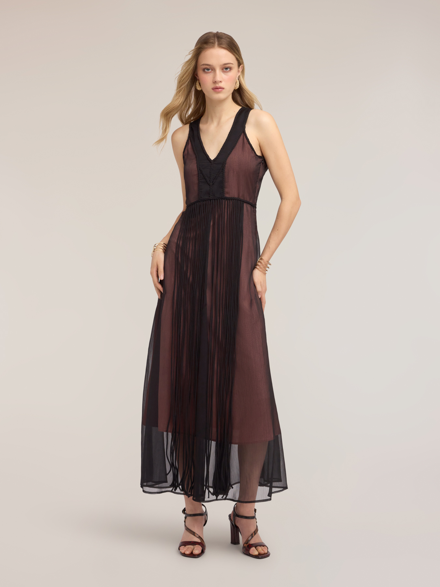 Robe longue ligne A avec franges, MOTIVI