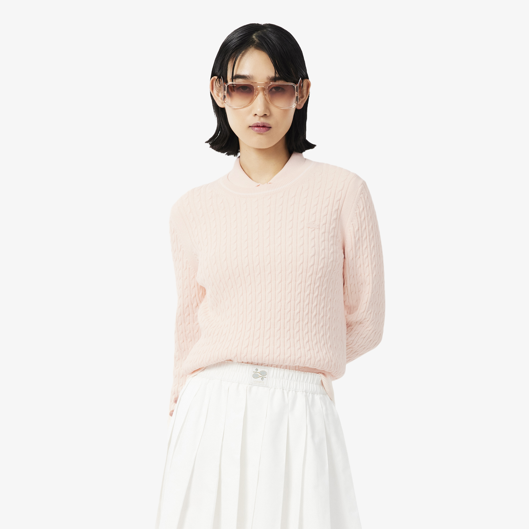 Pull maille torsadée détails rayés, LACOSTE