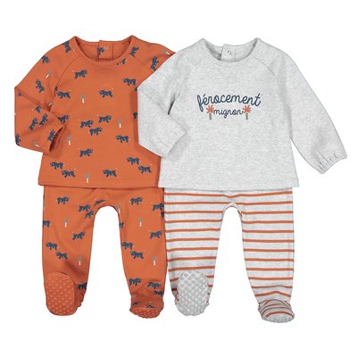 Pack of 2 Pyjamas in Organic Cotton, Birth-3 Years LA REDOUTE COLLECTIONS