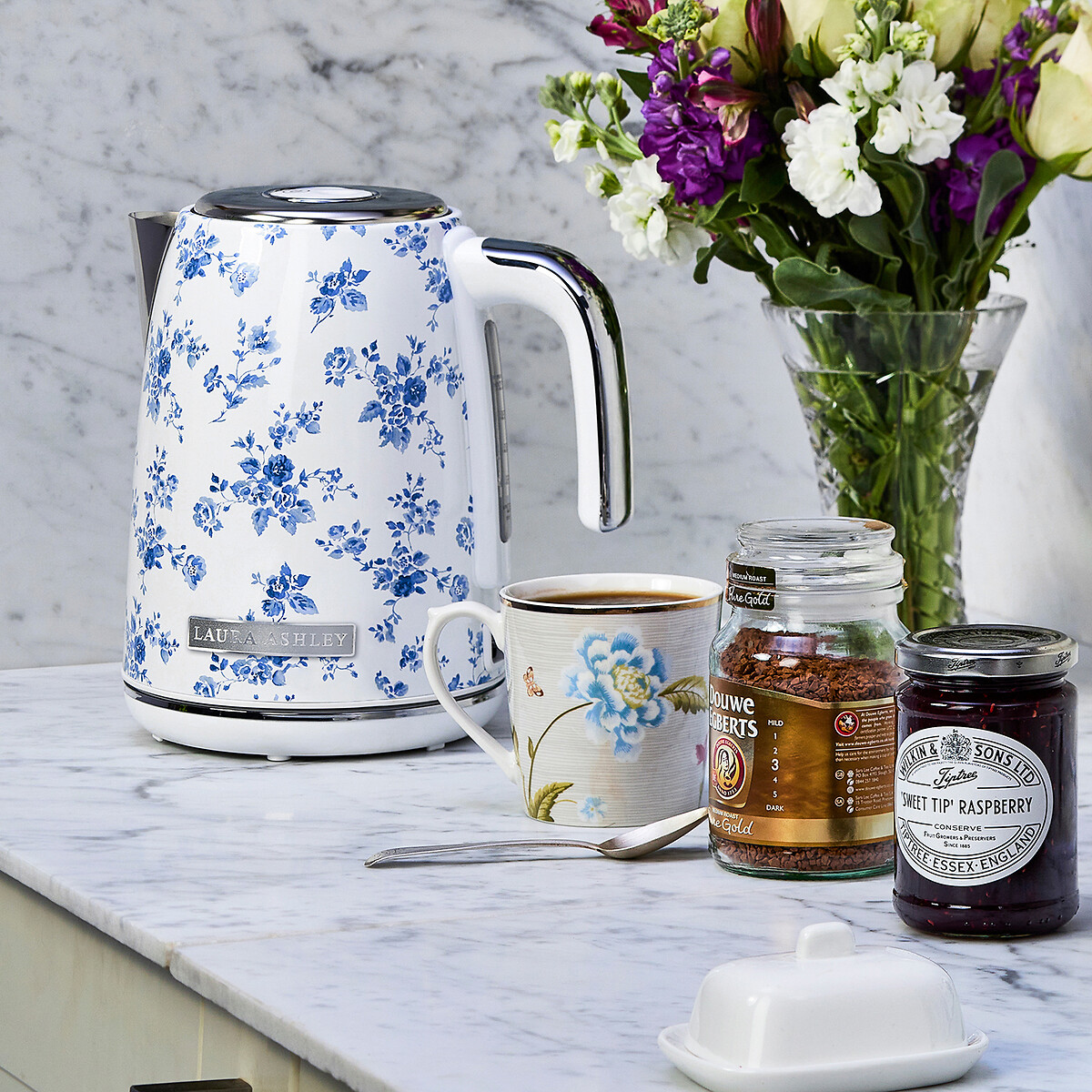 Blue and clearance white kettle