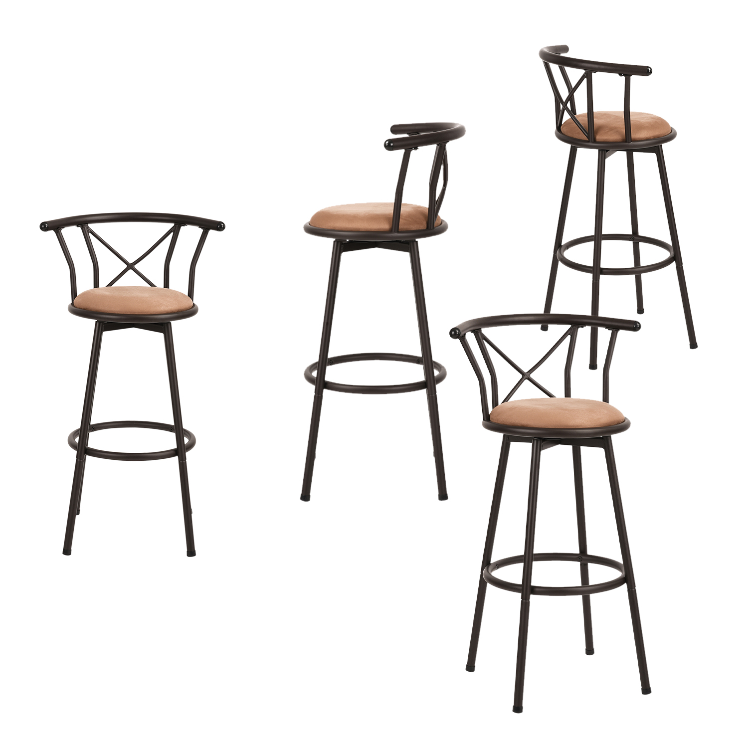 Lot de 4 tabourets de bar rotatif industriel, HAILEY, MEUBLES COSY