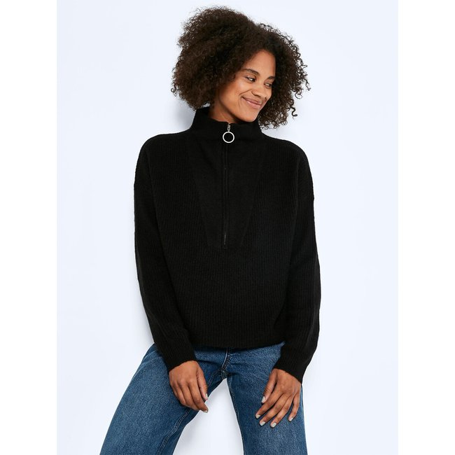 Chunky Knit Jumper with High Neck, black, NOISY MAY