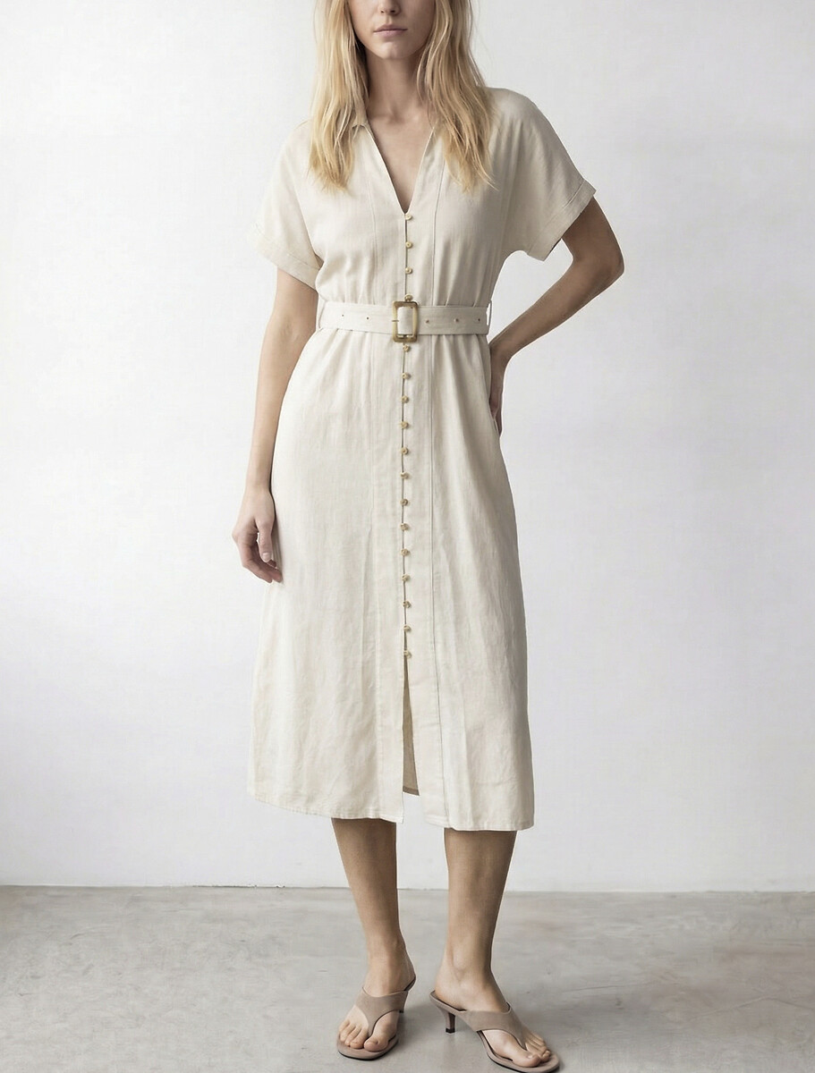 Robe midi manches courte et ceinturée, VILA