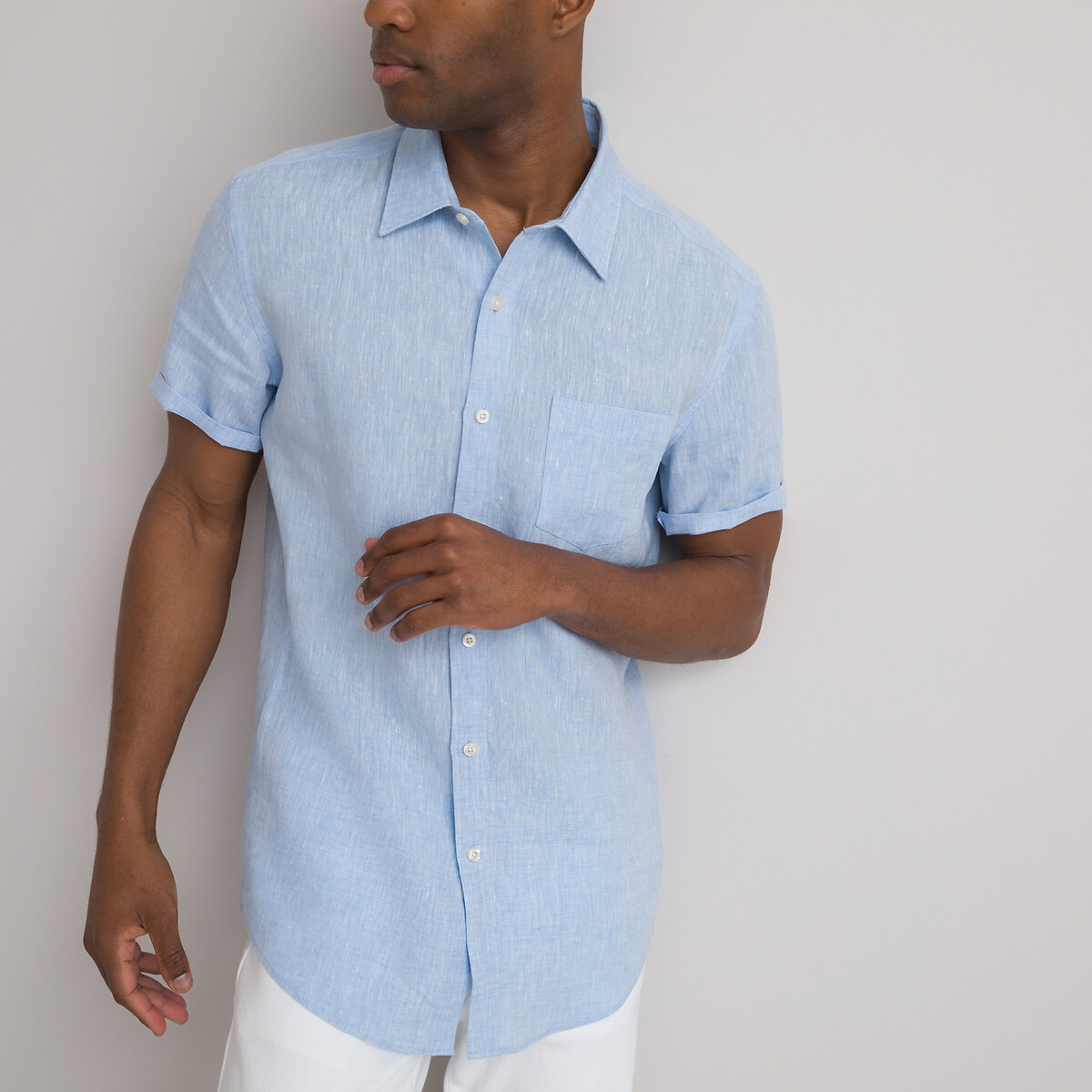 Linen regular fit shirt with short 