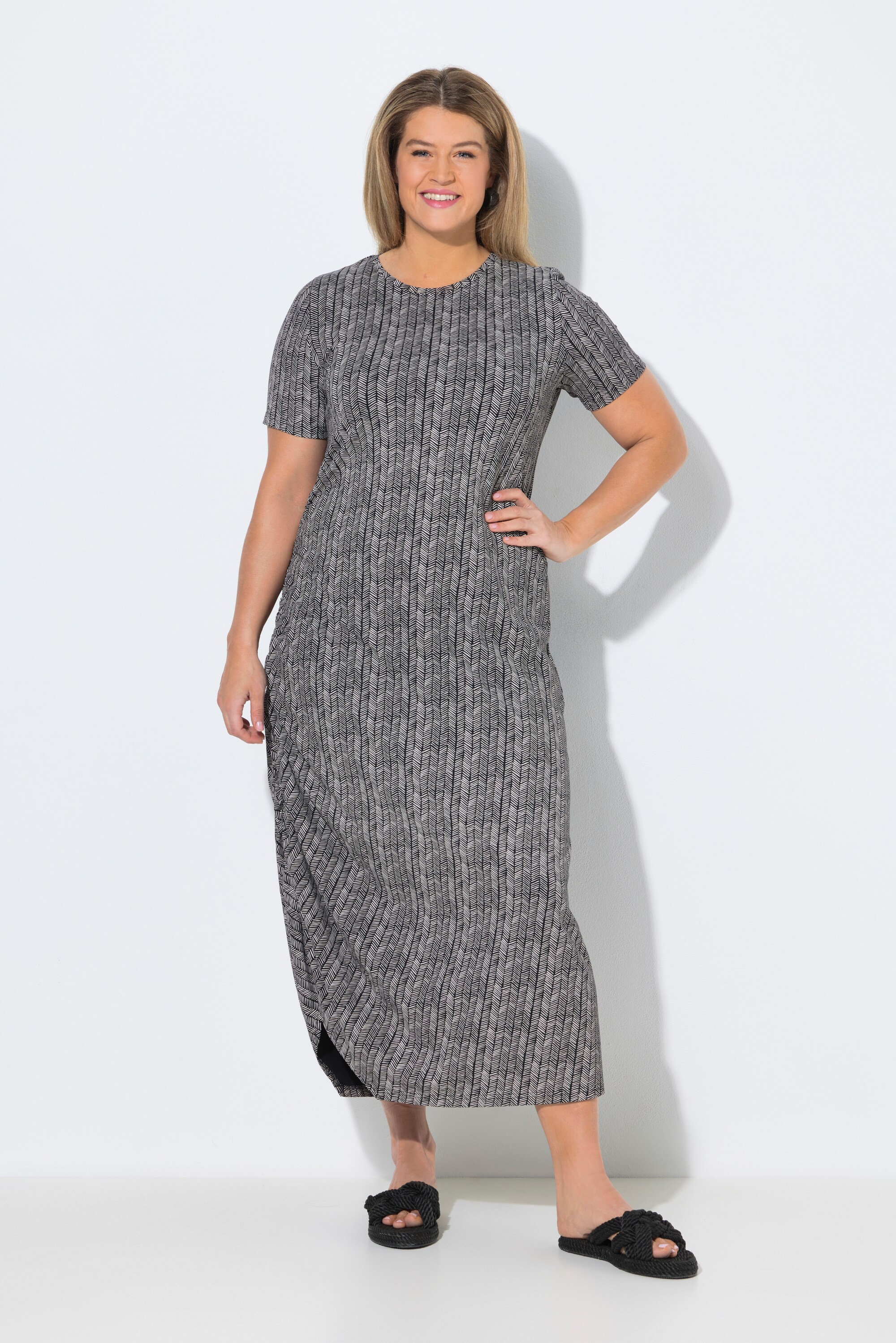 Robe longue, chevron, col rond, ULLA POPKEN