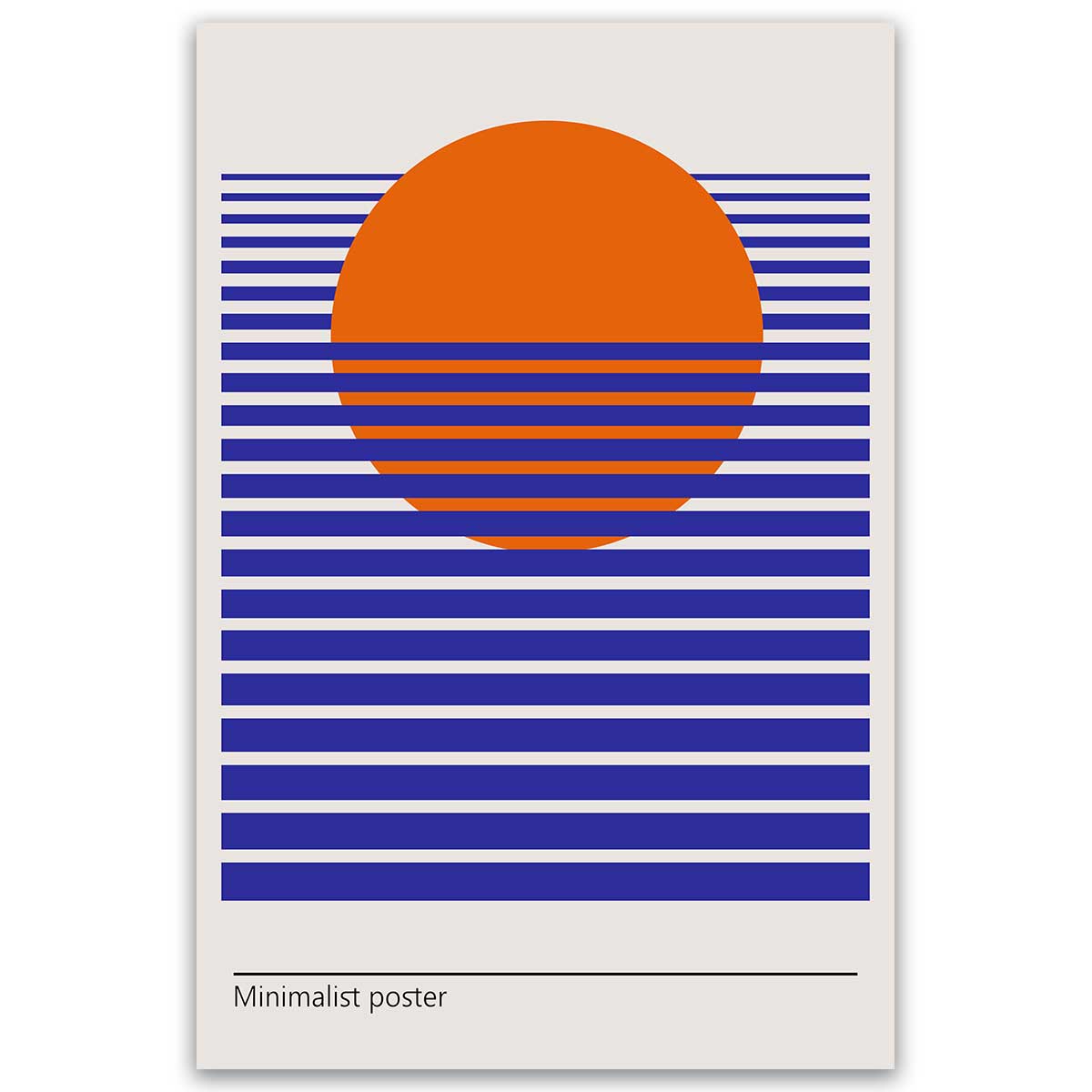 Tableau soleil orange et lignes bleues minimalistes, HEXOA
