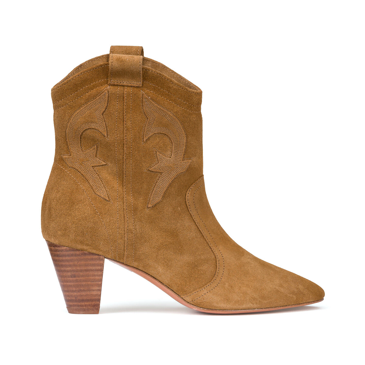 Casey Suede Ankle Boots with Stack Heel and Pointed Toe